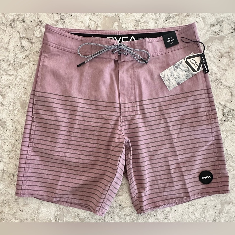 RVCA Special Edition Lavender Board Shorts with Striped Detail Size 30 NWT